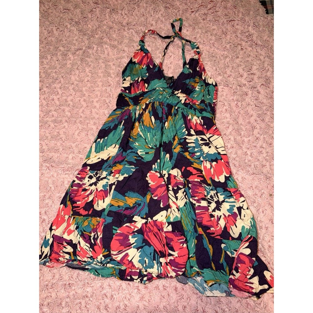 XXI Women’s Medium Bold Floral Dress Halter Sleeveless V-Neck Fit Flare Color